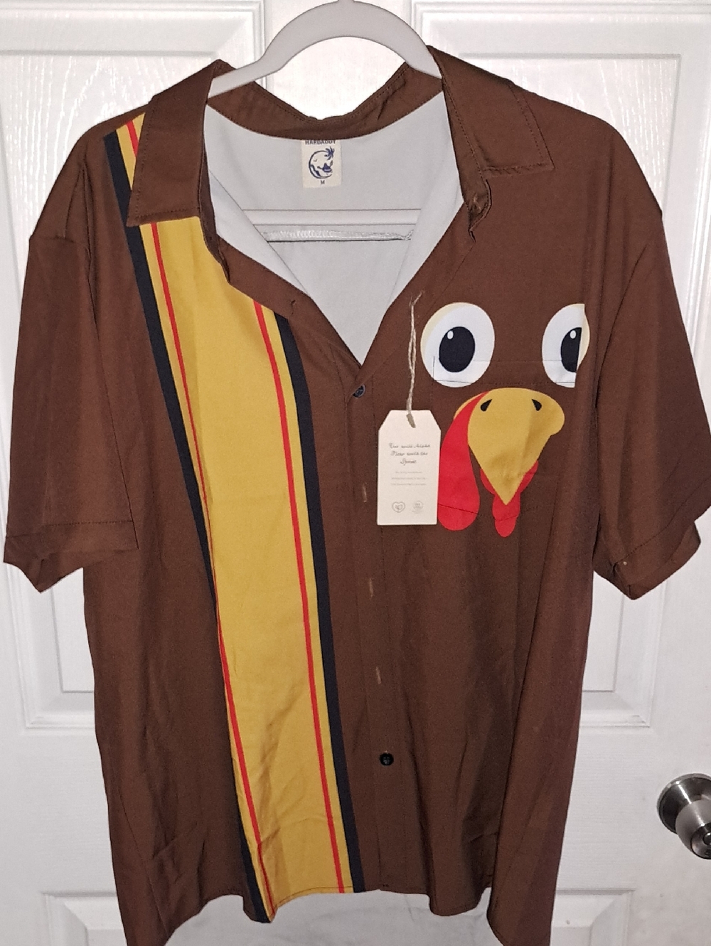 Brown Novelty Turkey-Graphic Short-Sleeve Button-Down Shirt